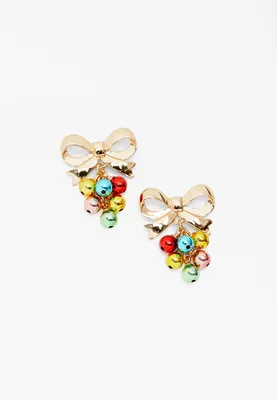 Holiday Bow And Bell Cluster Drop Earrings