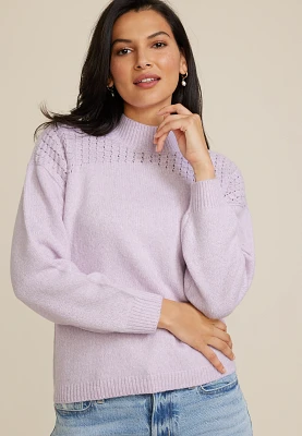 Bobble Stitch Mock Neck Sweater