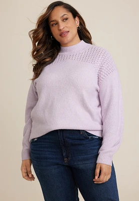 Plus Size Bobble Stitch Mock Neck Sweater