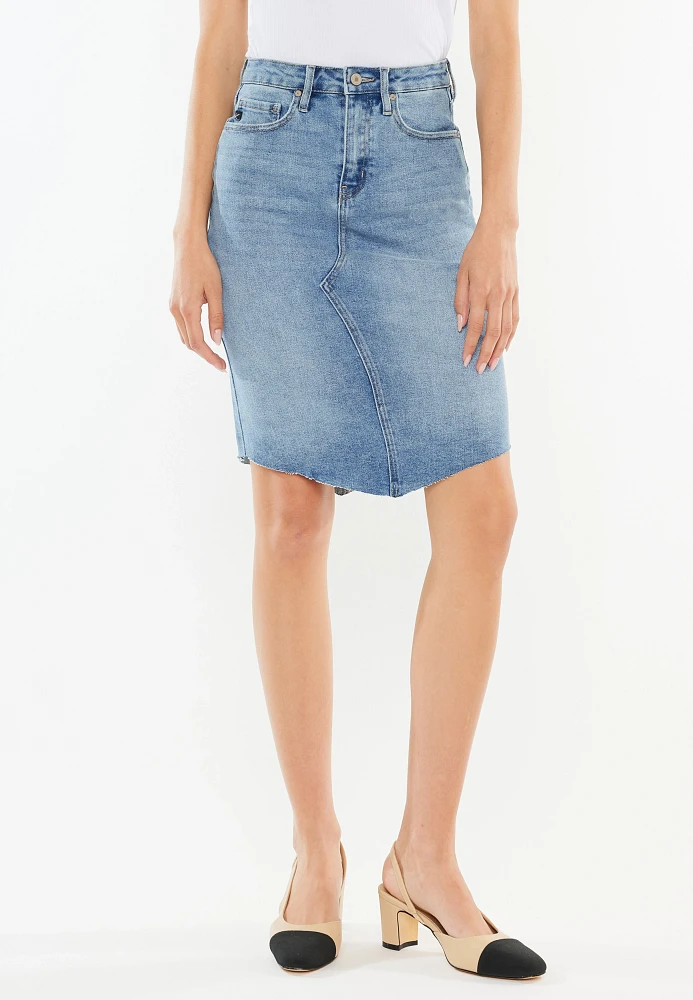 KanCan™ Raw Hem Midi Denim Skirt