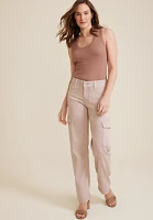 edgely™ Pink Mid Rise Relaxed Boyfriend Straight Cargo Jean