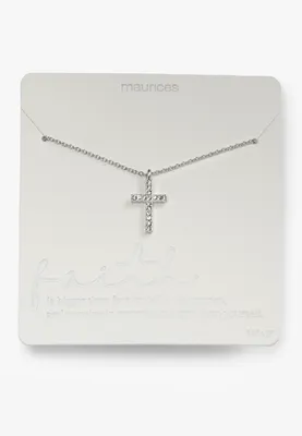 Silver Rhinestone Cross Pendant Necklace