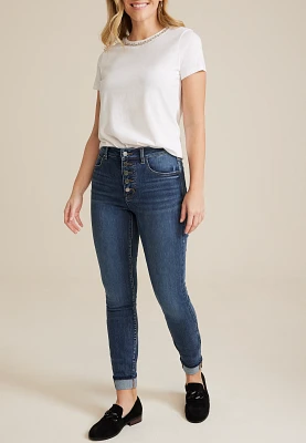 Everflex™ High Rise Button Fly Super Skinny Ankle Jean