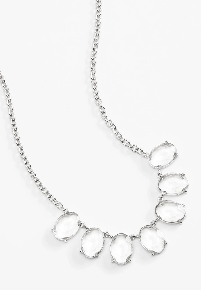 Silver Glass Stone Statement Necklace