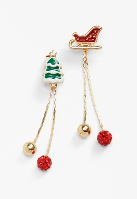 Holiday Sleigh And Tree Linear Earrings