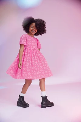 Girls Pink Star Short Sleeve Dress