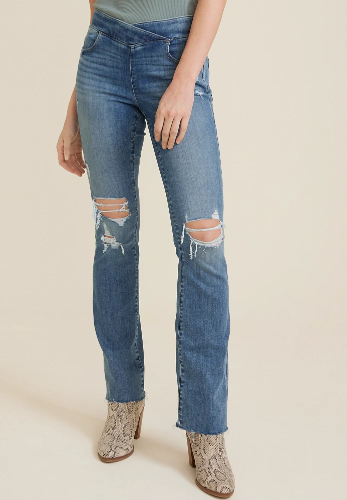 m jeans by maurices™ Cool Comfort Crossover High Rise Ripped Slim Boot Jean