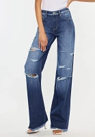 KanCan™ Dark Drape Ripped High Rise Wide Leg Jean