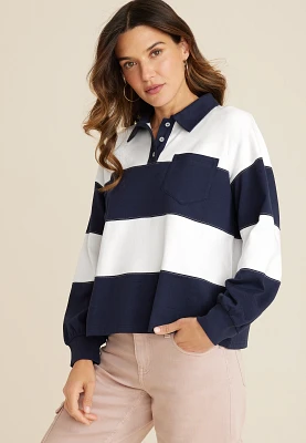 Collared Rugby Striped Henley Tee