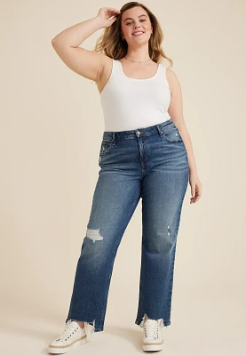 Plus edgely™ Super High Rise Relaxed Straight Ripped Jean