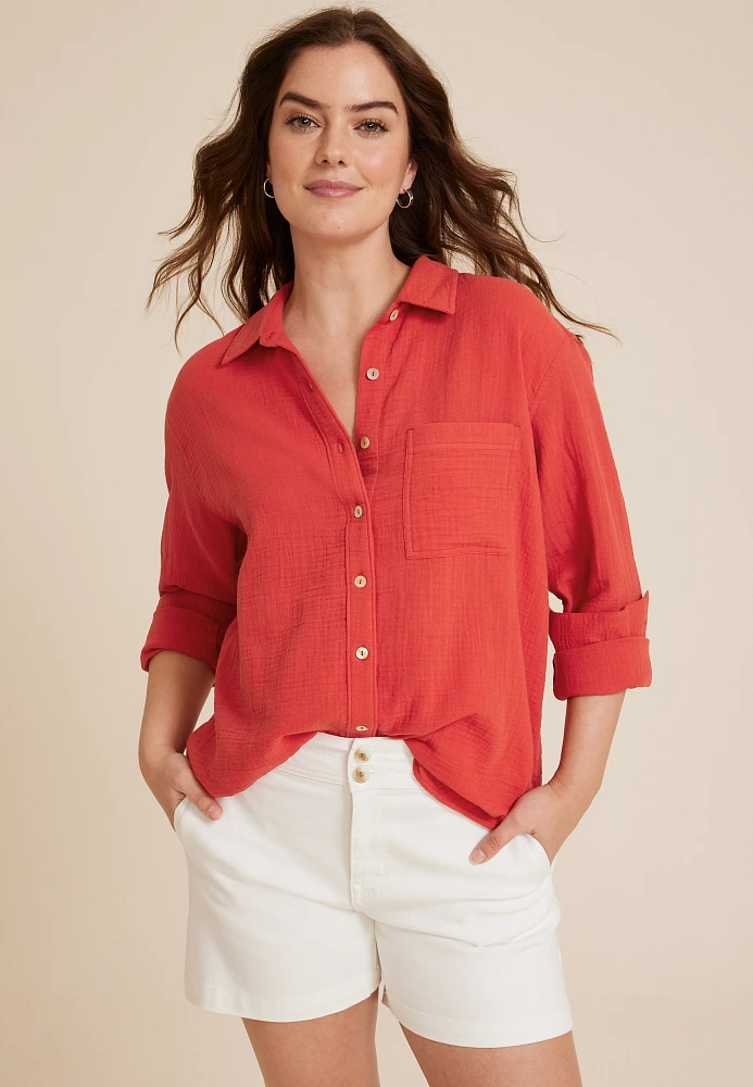 Cool Cotton Relaxed Button Up Shirt