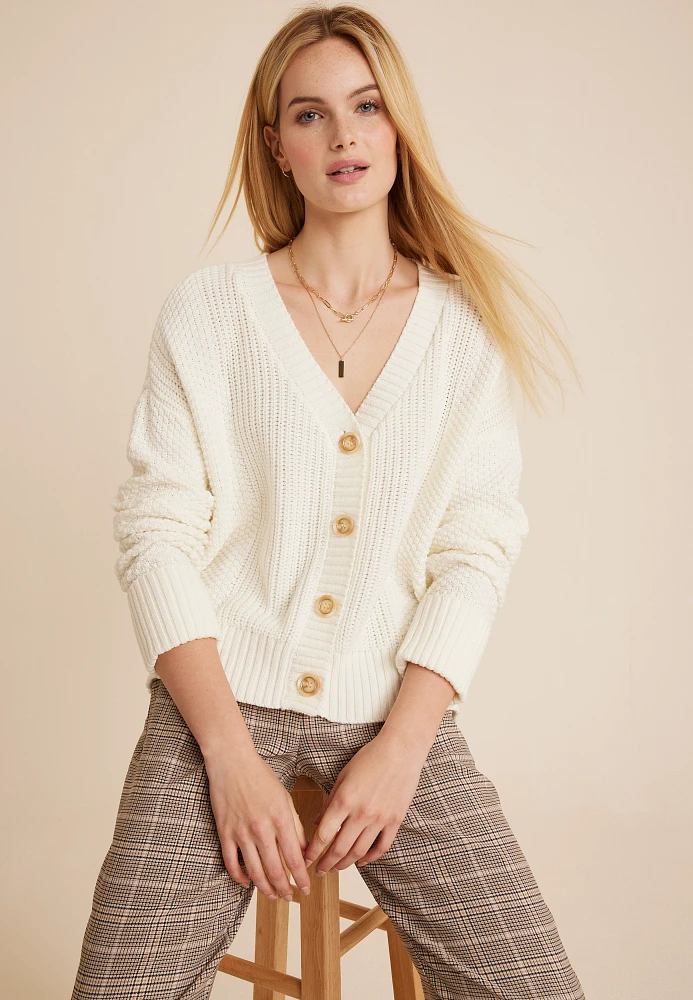 Solid Button Up Cardigan