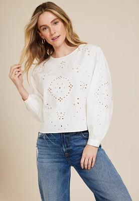 Eyelet Long Sleeve Blouse