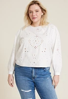 Plus Eyelet Long Sleeve Blouse