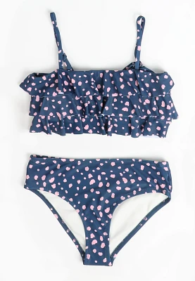 Girls Navy Dot Ruffle Bikini Swimsuit