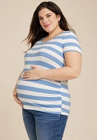 Plus Striped Scoop Neck Maternity Tee