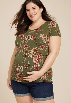 Plus Floral Scoop Neck Maternity Tee