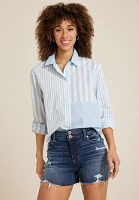 90s Prep Colorblock Cropped Button Up Shirt
