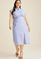 Plus Striped Twist Front Shirt Dress