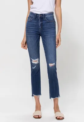 Flying Monkey™ Ankle Slim Straight Mid Rise Ripped Jean
