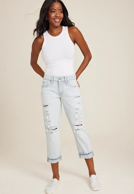 edgely™ Mid Rise Ripped Relaxed Boyfriend Cropped Jean