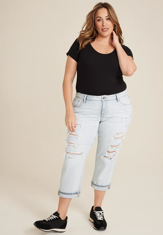 Plus edgely™ Mid Rise Light Ripped Relaxed Boyfriend Crop Jean