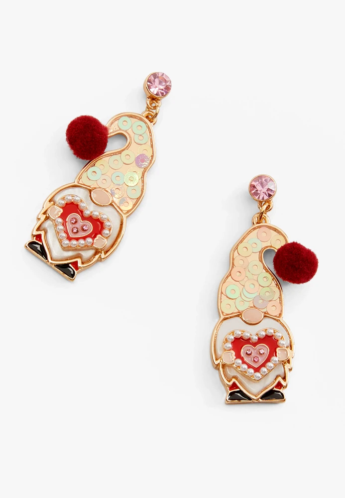 Valentines Day Gnome Drop Earrings