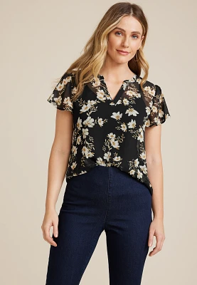 Atwood Floral Flutter Sleeve Blouse