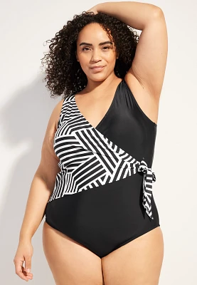 Plus Colorblock Wrap One Piece Swimsuit