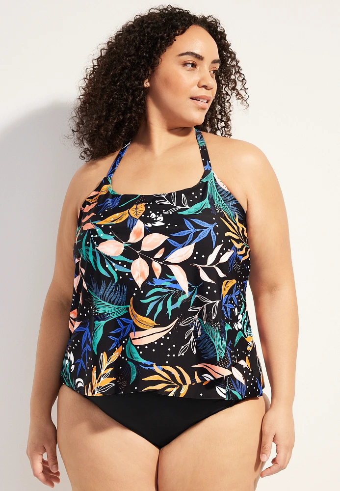 Plus Floral T Back Tankini Swim Top