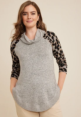 Haven Leopard Sleeve Cowl Neck Top