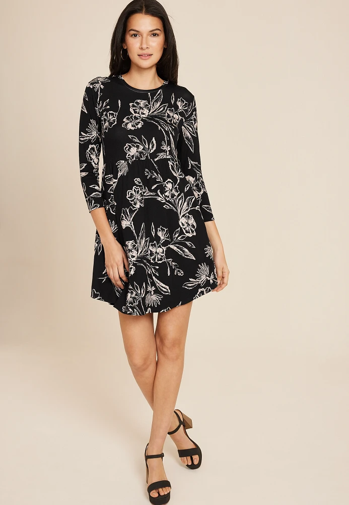 24/7 Floral Empire Waist Skater Dress