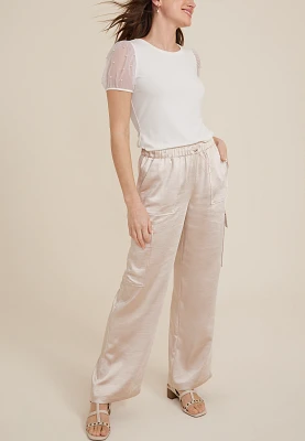 Satin High Rise Cargo Wide Leg Pant