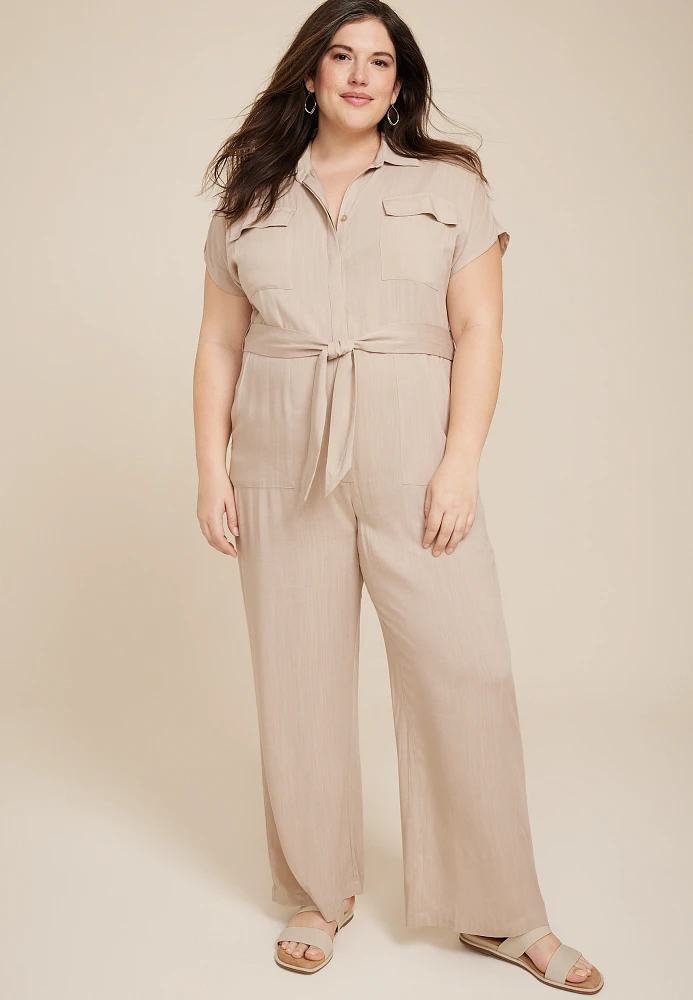 Plus Belted Utility Jumpsuit