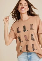 Studded Cowgirl Boots Oversized Graphic Tee