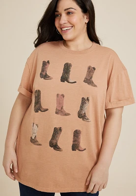 Plus Studded Cowgirl Boots Oversized Fit Graphic Tee