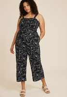 Plus Floral Linen Smocked Jumpsuit