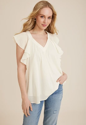 Flutter Sleeve V Neck Blouse