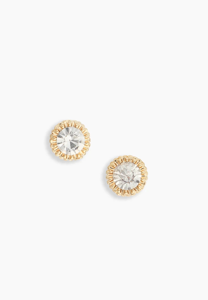 Gold Round Crystal Stud Earrings
