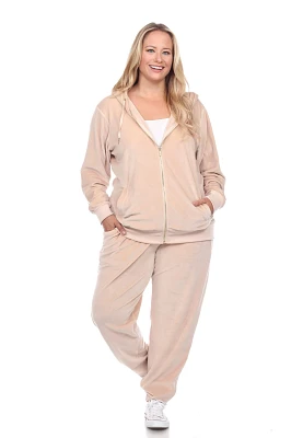 White Mark Plus 2 Piece Velour Tracksuit