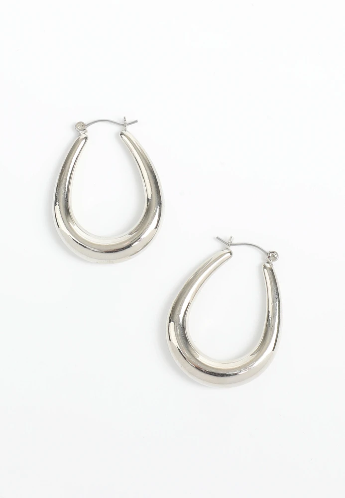 Silver Oval Bubble Hoop Earrings
