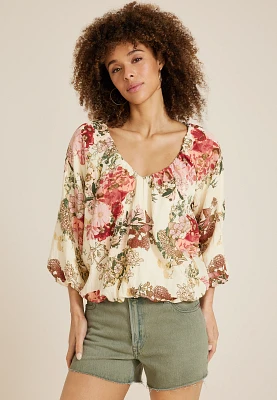 Floral Bubble Hem Blouse