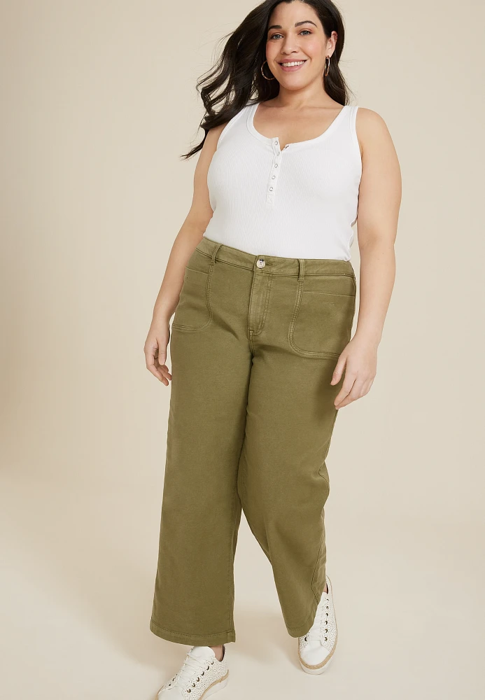 Plus Patch Pocket High Rise Wide Leg Pant