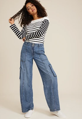 m jeans by maurices™ High Rise Cargo Wide Leg Jean