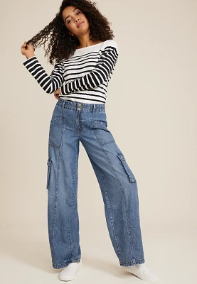 High Rise Cargo Wide Leg Jean