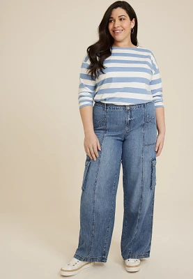 Plus High Rise Cargo Wide Leg Jean