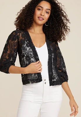 Embroidered Lace Cropped Kimono