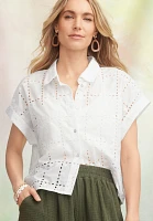 Vigoss® Eyelet Button Down Cropped Shirt