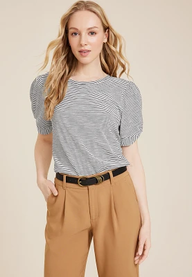 Striped Twist Puff Sleeve Tee