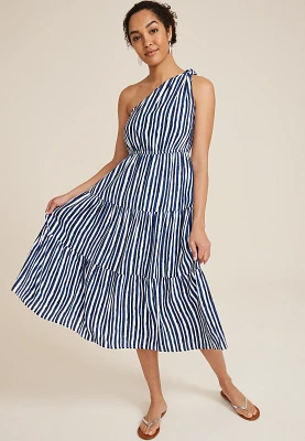 Striped One Shoulder Maxi Dress